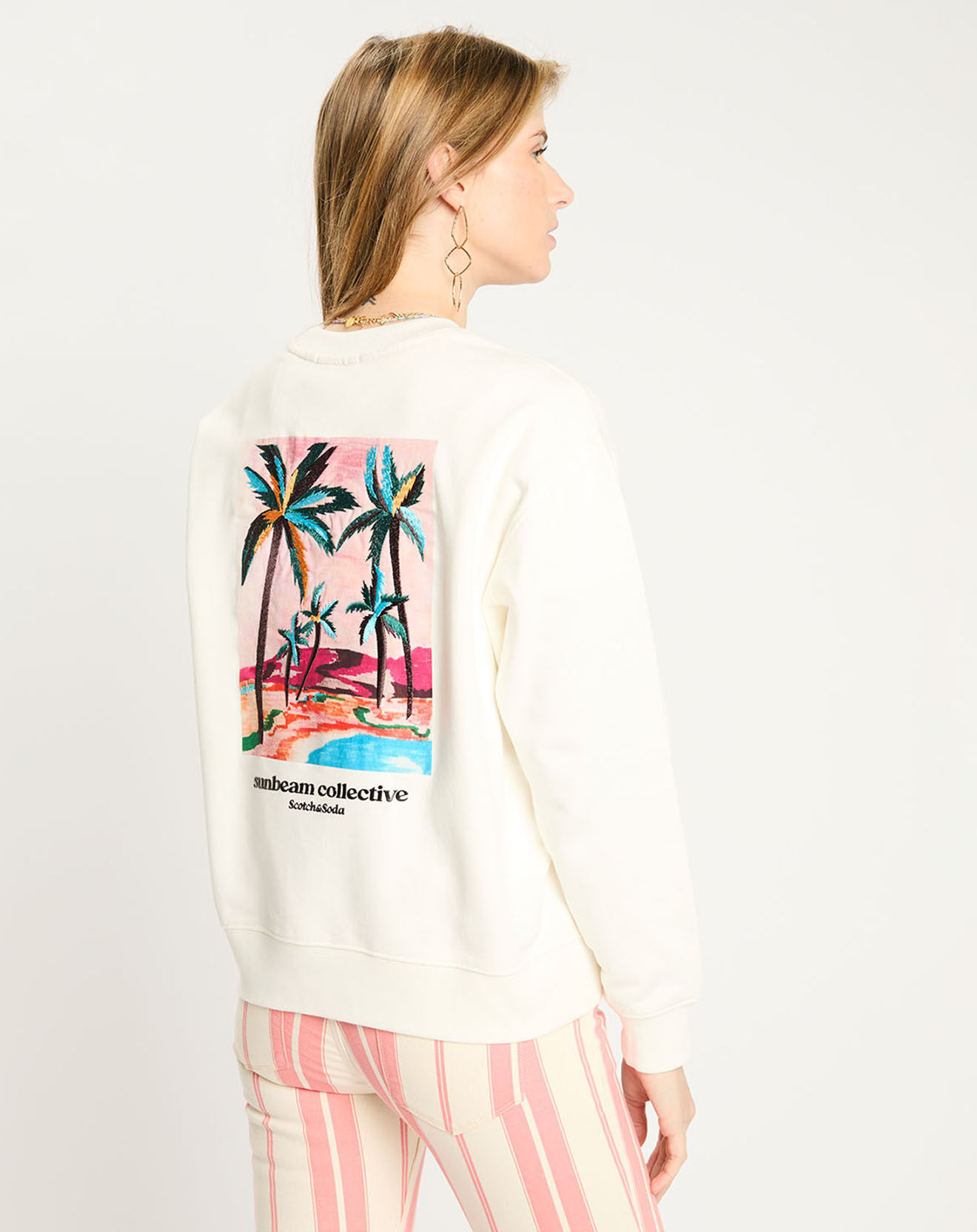 Scotch & Soda Sweat 100% Coton Bio Patch Tropical crème