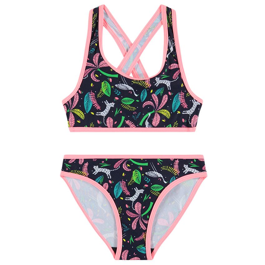 Maillot de bain 2 pièces à imprimé floral all-over - Bleu marine