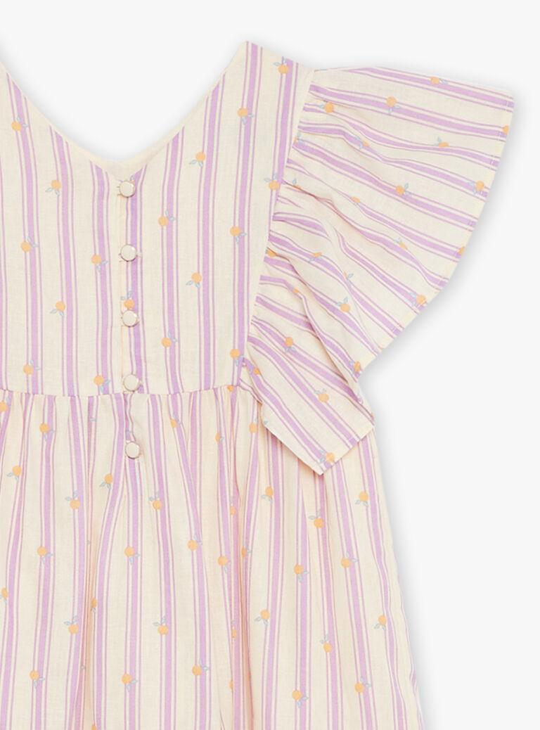 Robe vanille en lin à rayures mauve
