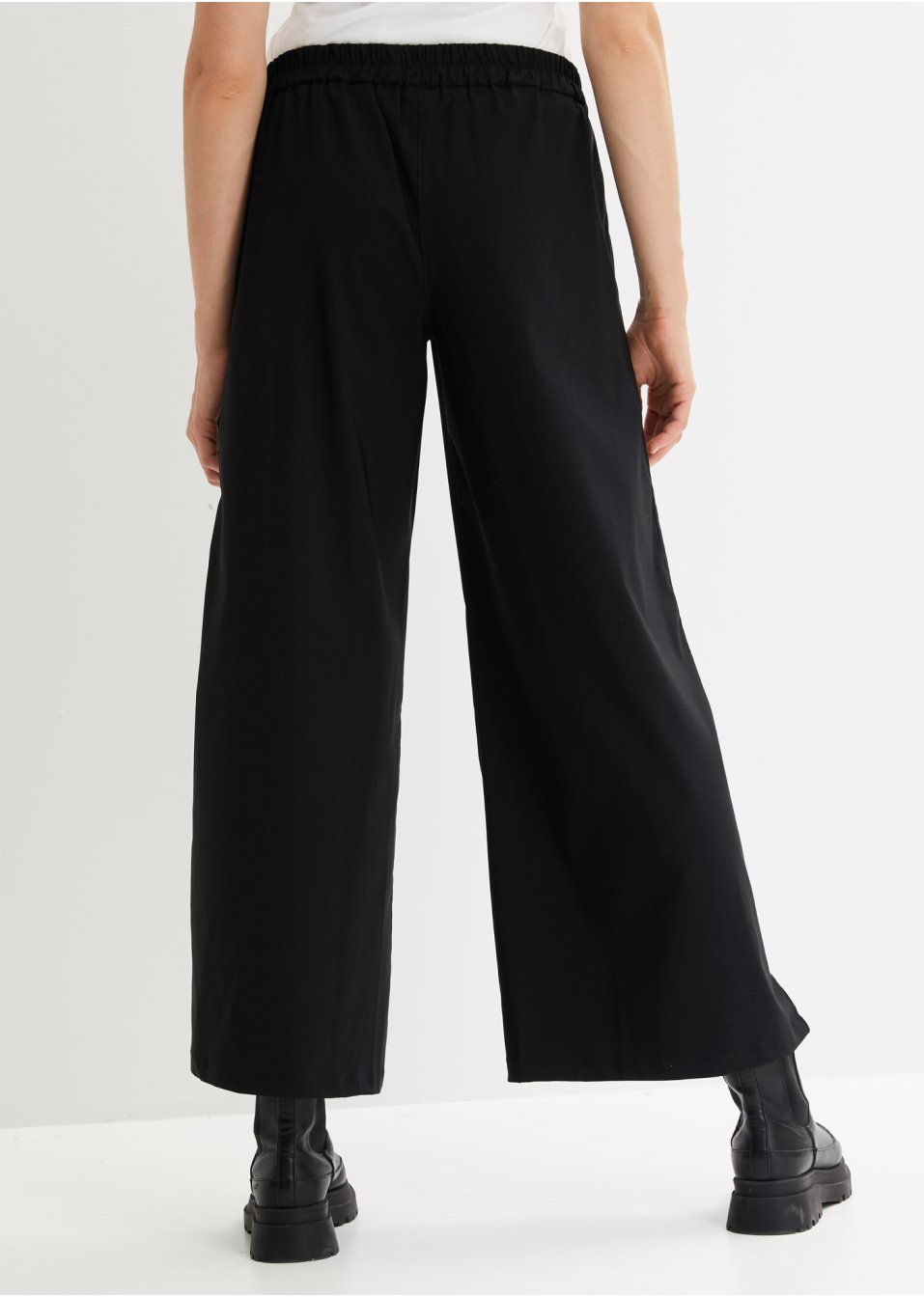 Pantalon taille extensible en bengaline avec jambes larges et fente, taille confortable