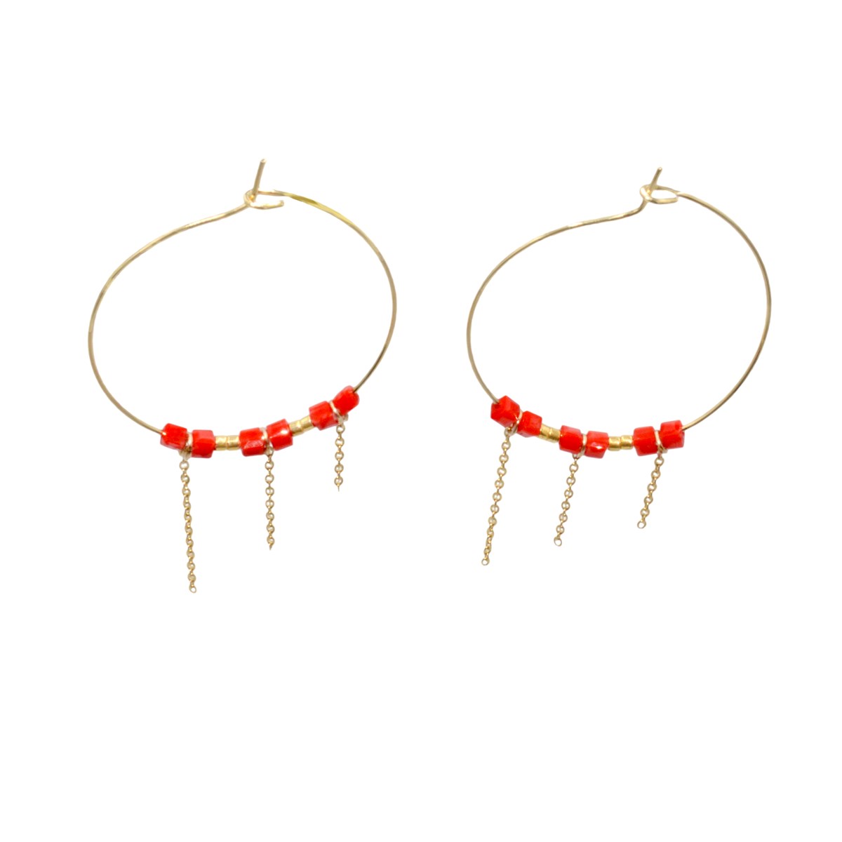 Boucles d'oreilles créoles perles de crystal et chaîne - Doré à l'or fin