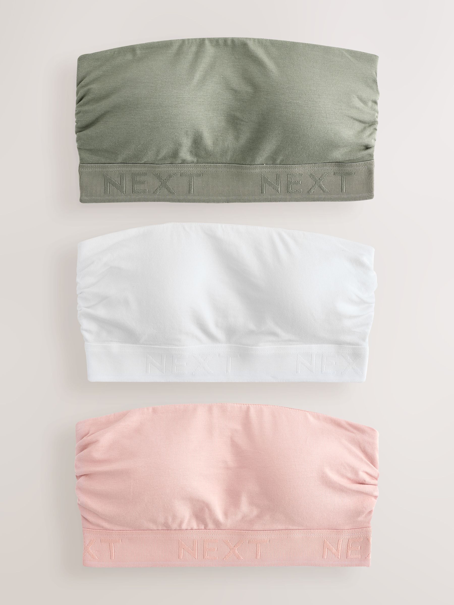 Wit/roze/kaki - Verpakking van 3 katoenrijke bandeau ultimate comfort beha's