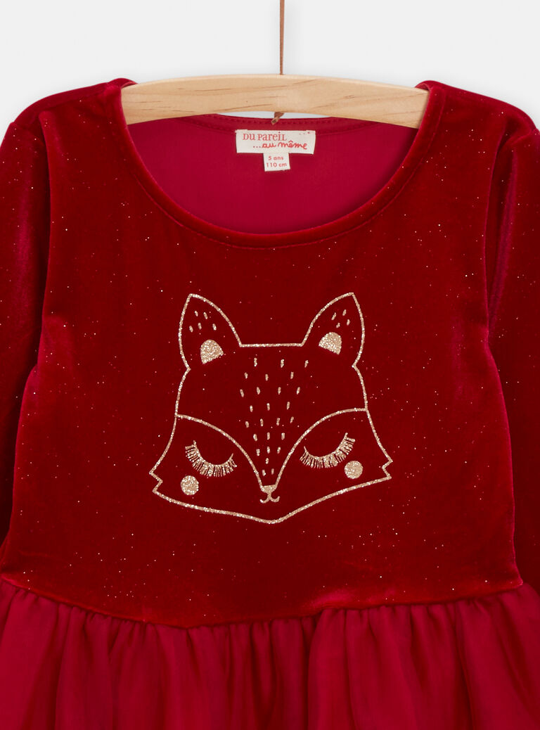 Robe carmin imprimé renard doré pour fille