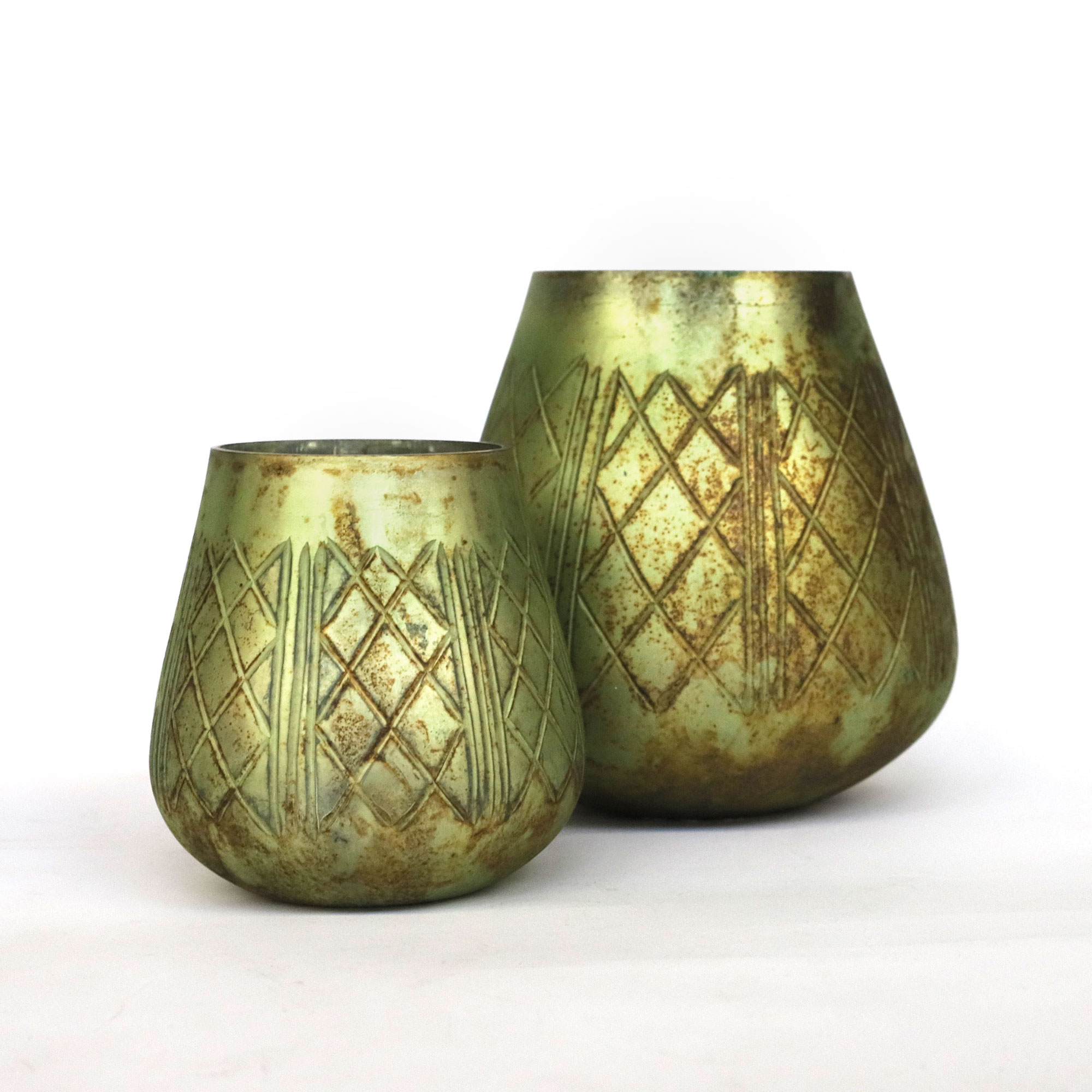 Windlicht 'Arie', vintage grün metallic, Ø 16 cm, H 16,5 cm von fischer's lagerhaus