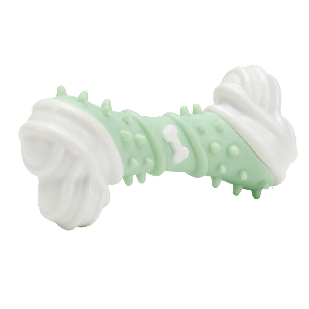 Jouet forme os pour chien à picots blanc et vert pastel L12,3cm