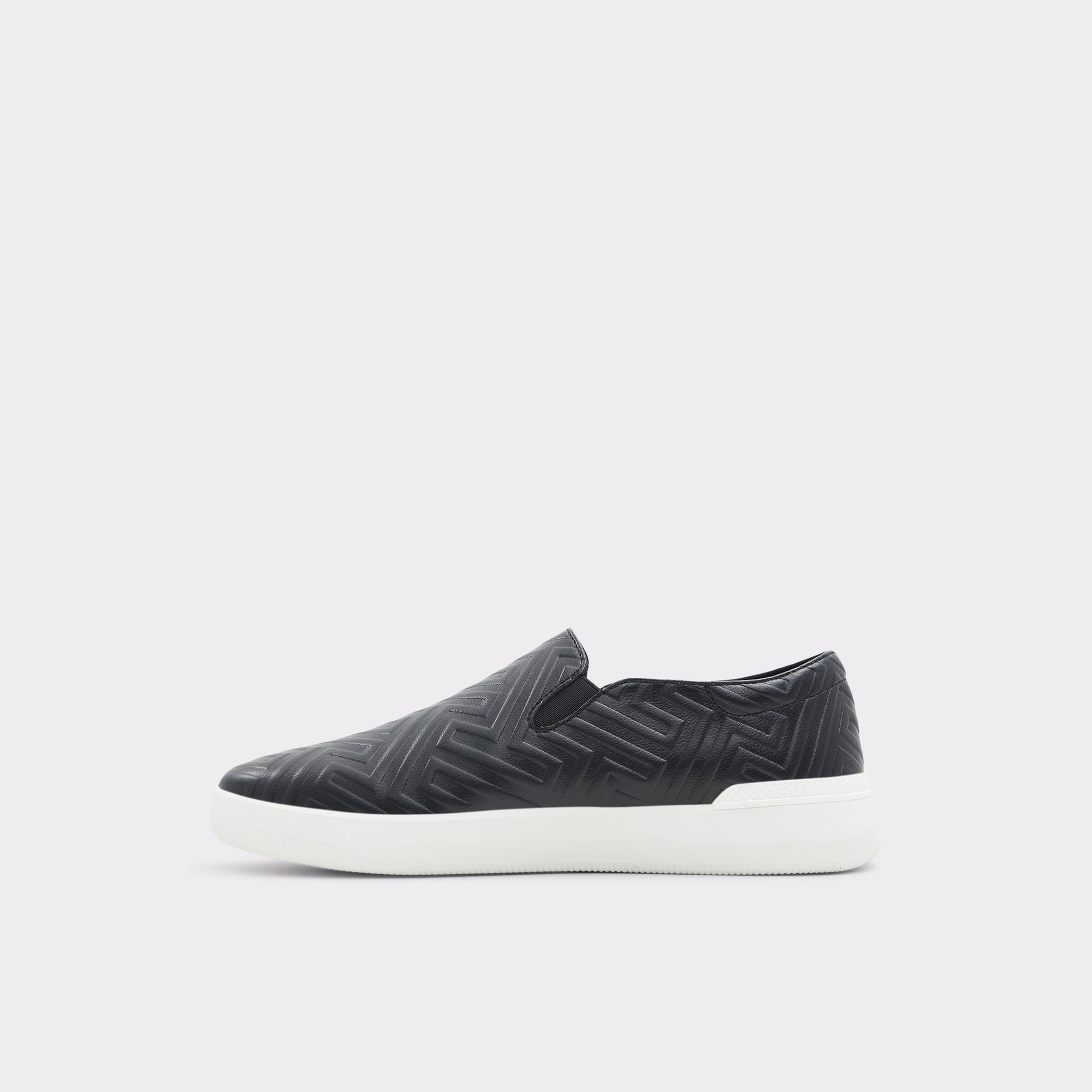 Reo Black Synthetic Embossed Men Slip-ons