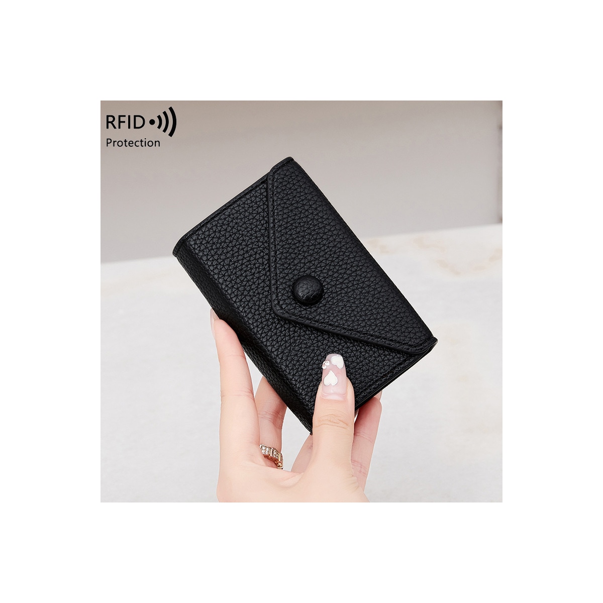 PU RFID-blokkeringskortholderlommebok Sort