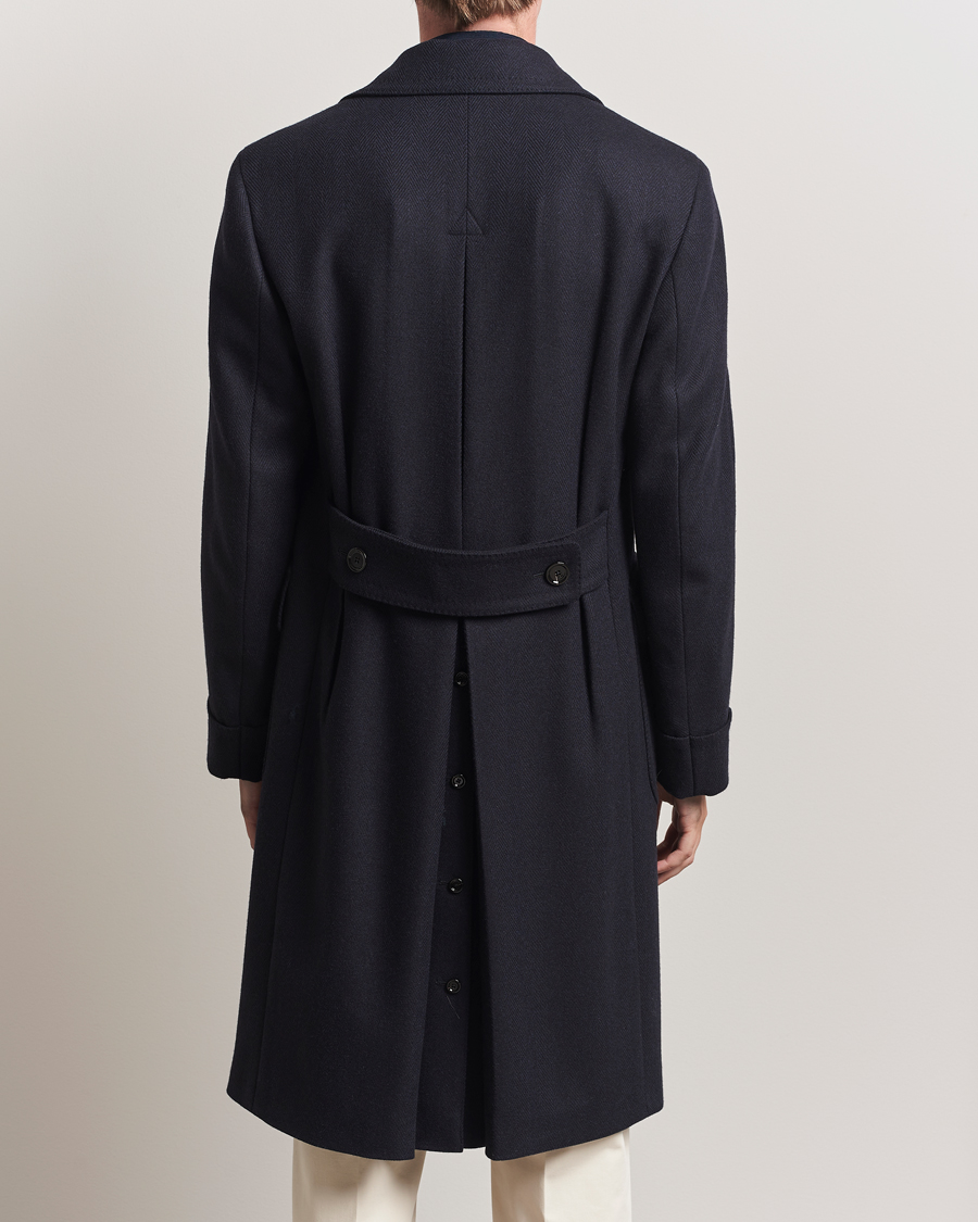 Lardini Wool/Cashmere Herringbone Coat Navy