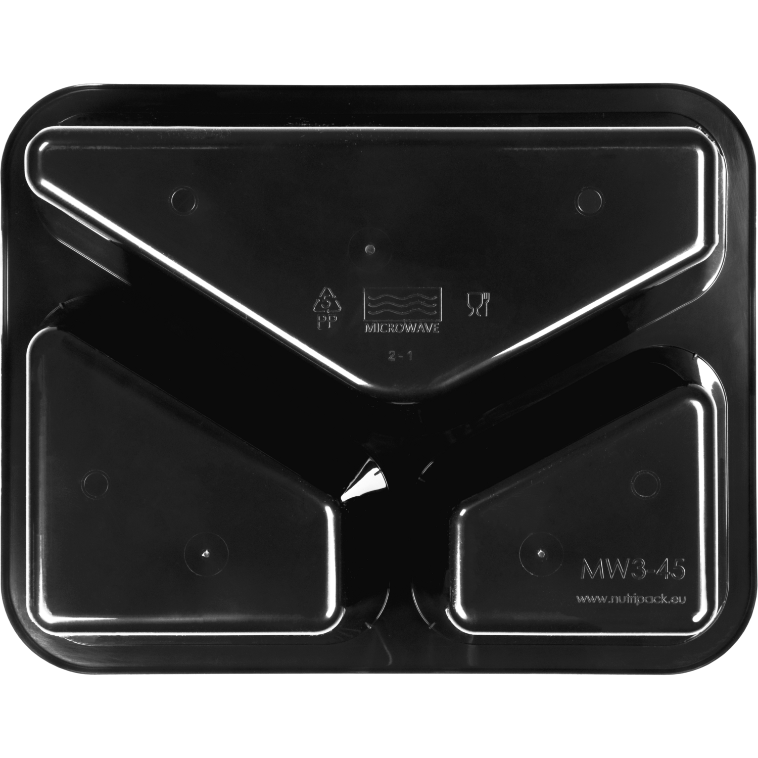 Bak, PP, 3-vaks, spuitgiet, menubak, 228x178x45mm, zwart