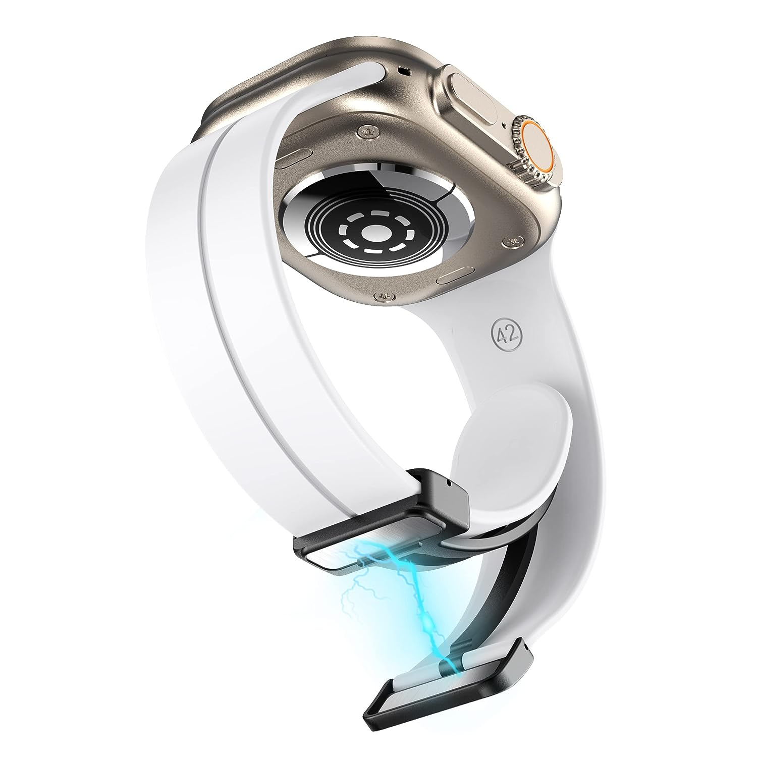 Apple Watch (49/46/45/44 mm) Ersatz Silikon Sport Armband mit magnetischer Faltschliesse (Gelenkumfang: 175-210mm) - Weiss