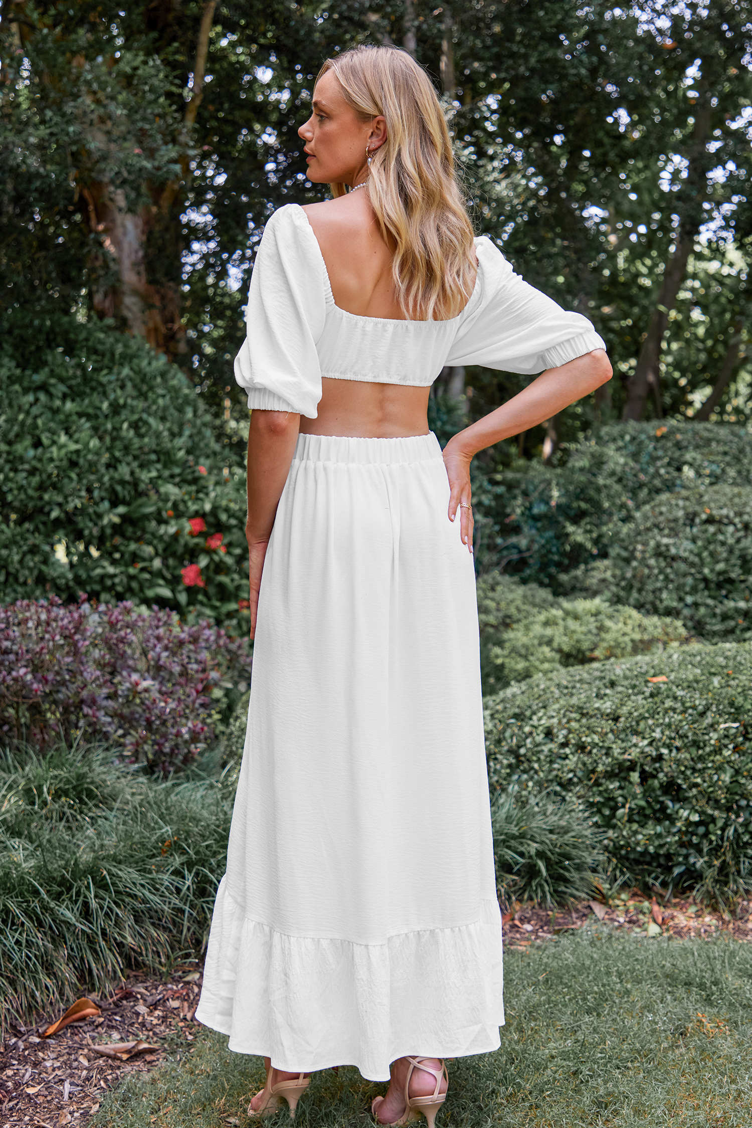 Robe maxi à volants découpée blanche