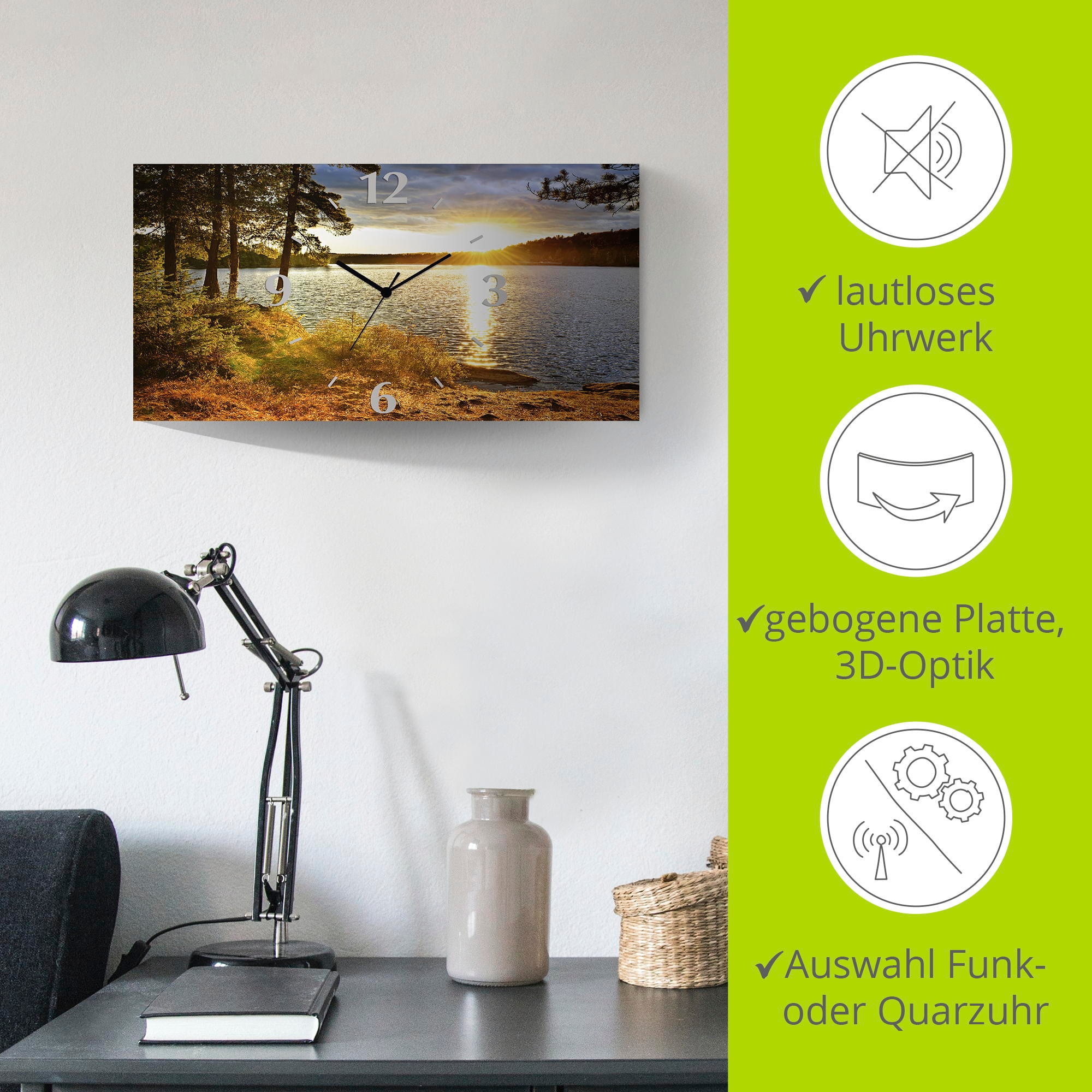 Artland Wanduhr »Sonnenuntergang über See Algonquin Park« 3D Optik gebogen, mit Quarz- oder Funkuhrwerk, versch. Grössen