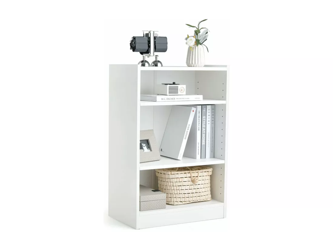Bibliothèque à 3 niveaux avec 2 étagères réglables, salon, chambre, 50 x 30 x 75 cm