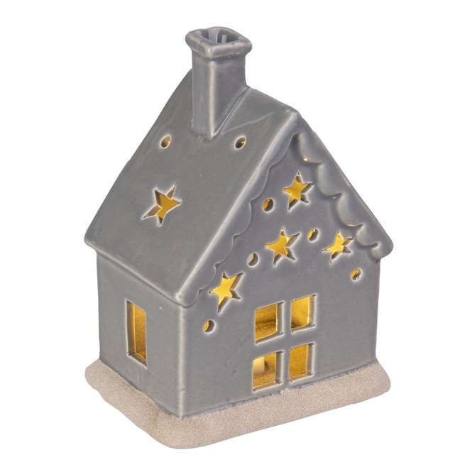 Haus mit LED - grau - ca. 11,5 x 8,5 x 15,5 cm