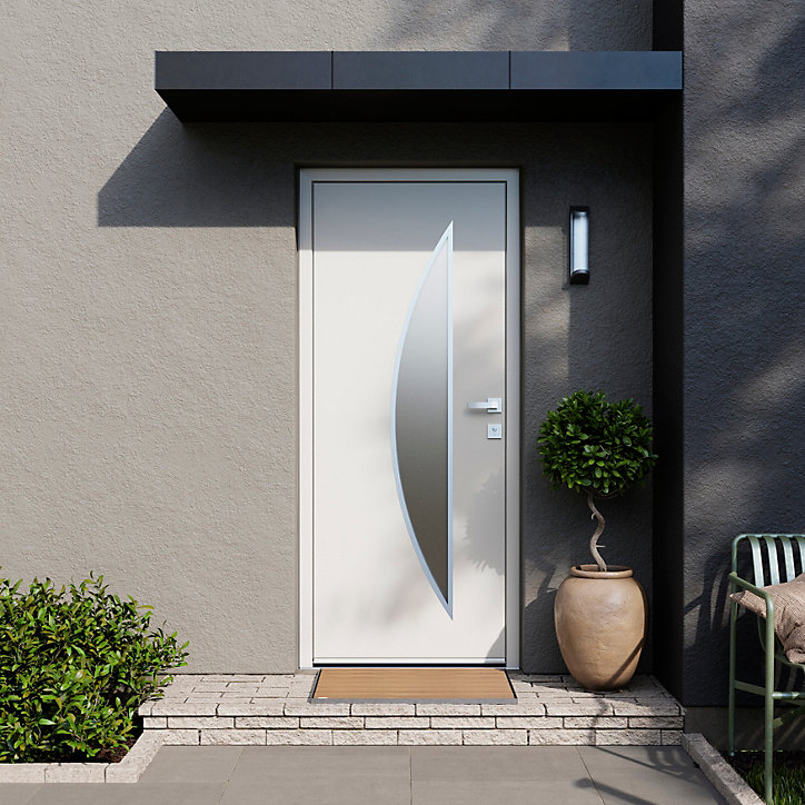 Porte d'entrée FORTIA acier blanc RAL 9003 Ricadi 96 x h.218 cm poussant droit