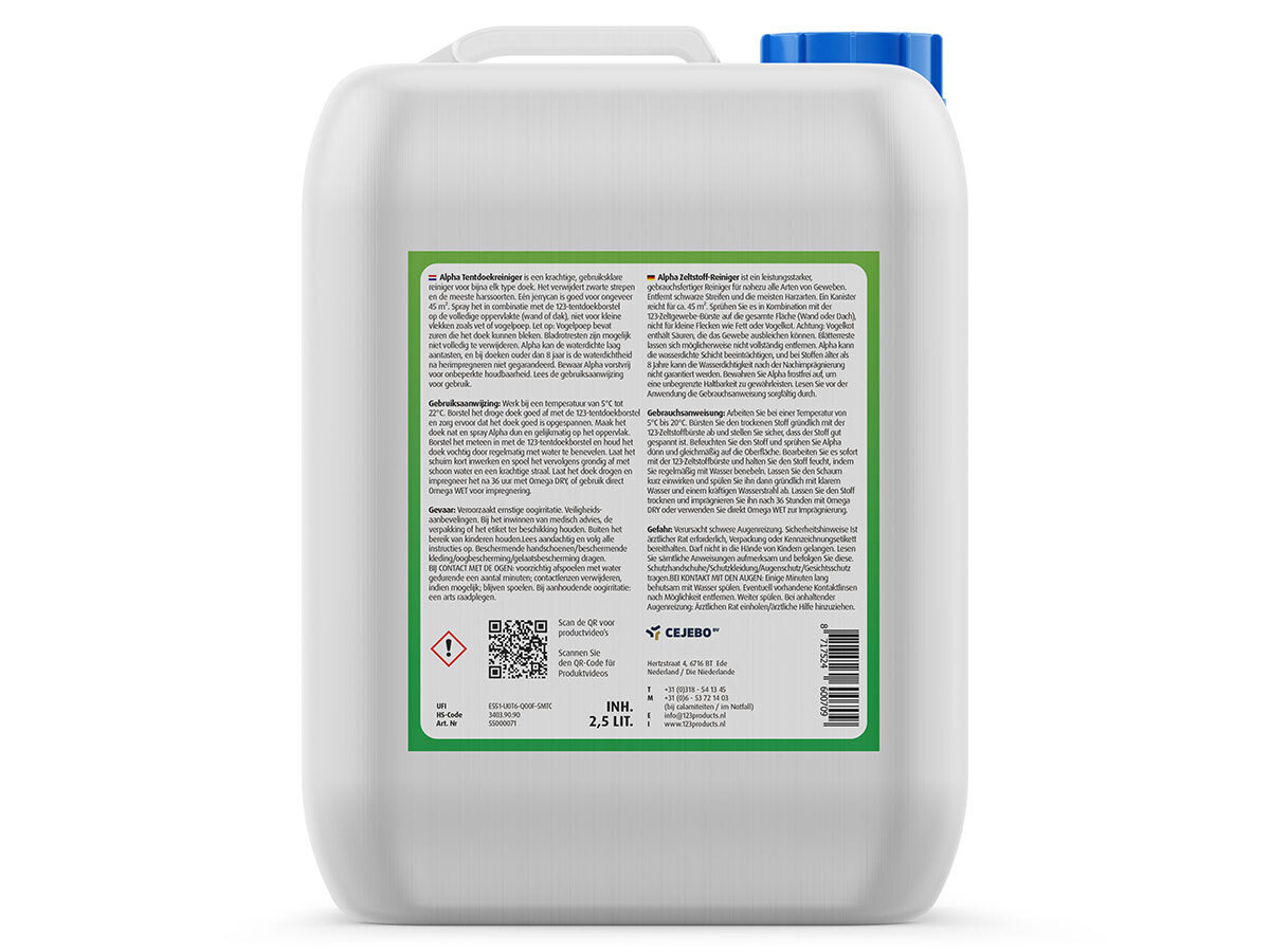 123 Products Alpha tentdoekreiniger - 2,5 liter