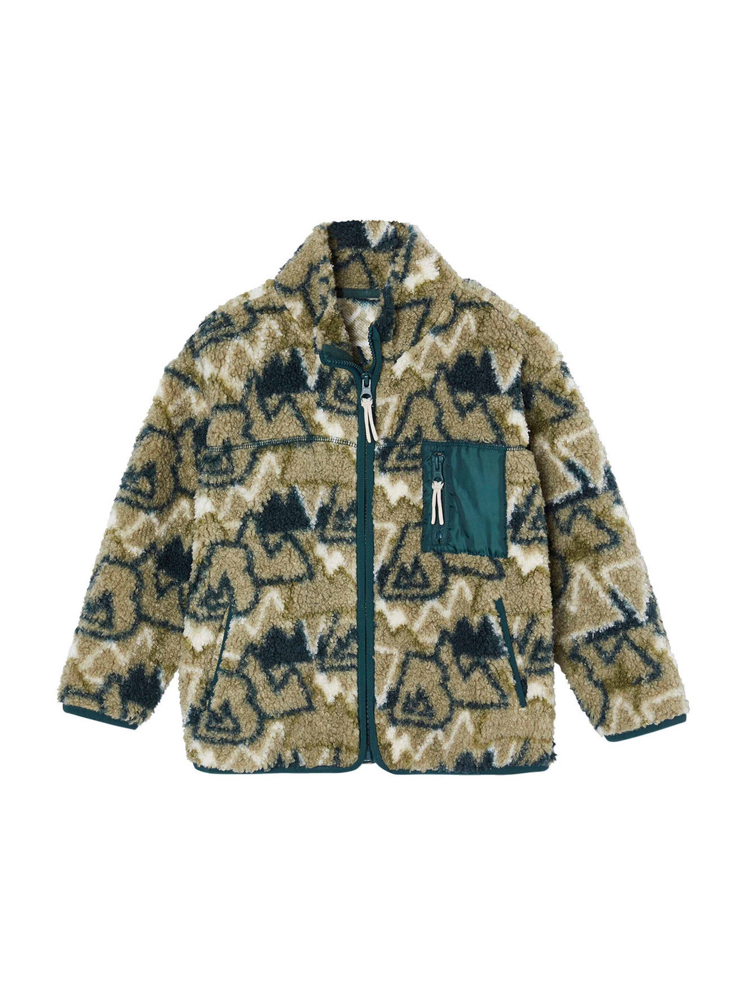 Vertbaudet Jungen Fleecejacke mit Tarnmuster salbeigrün