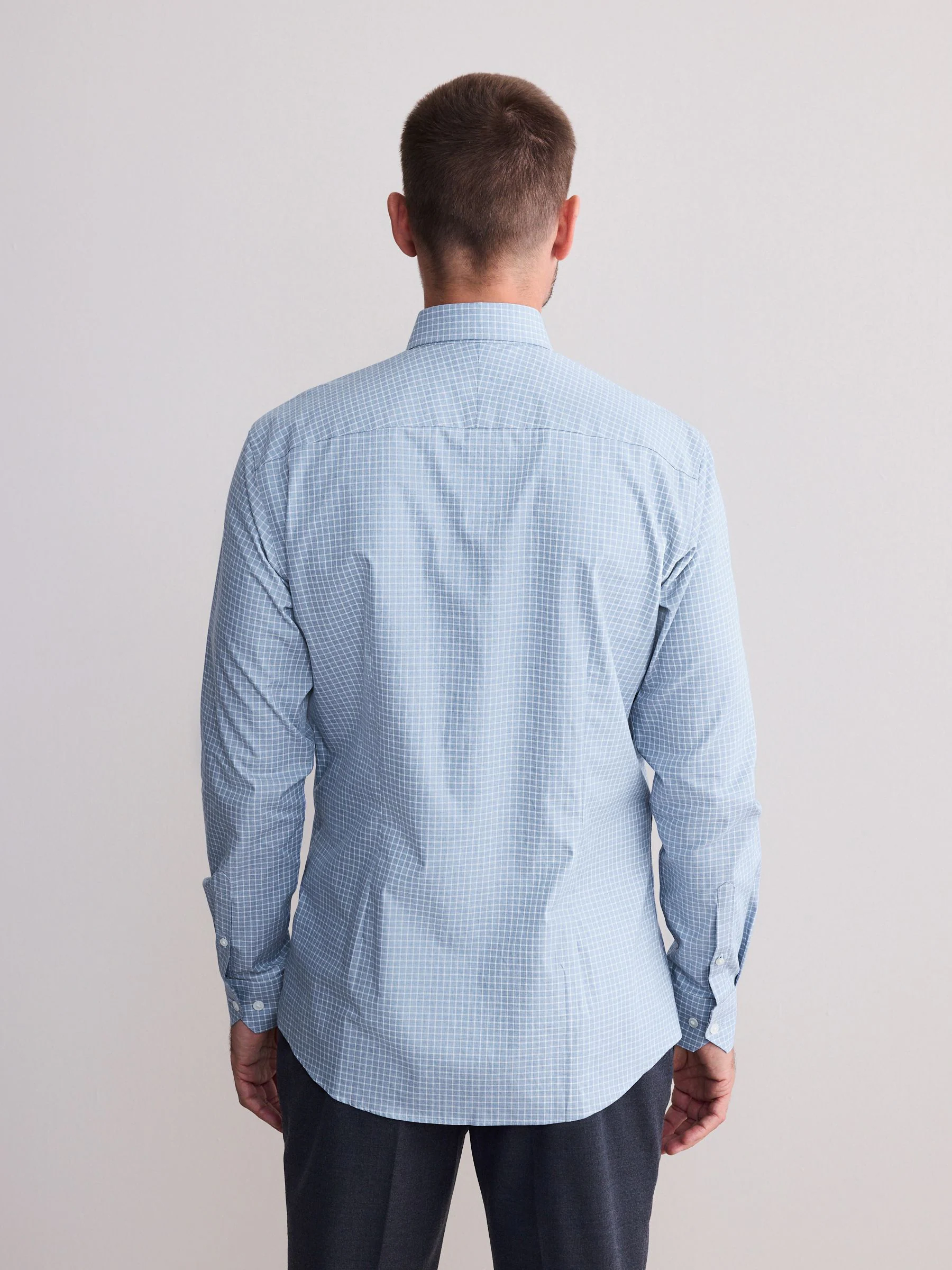 Blauw met rastermotief - Signature premium overhemd met textuur