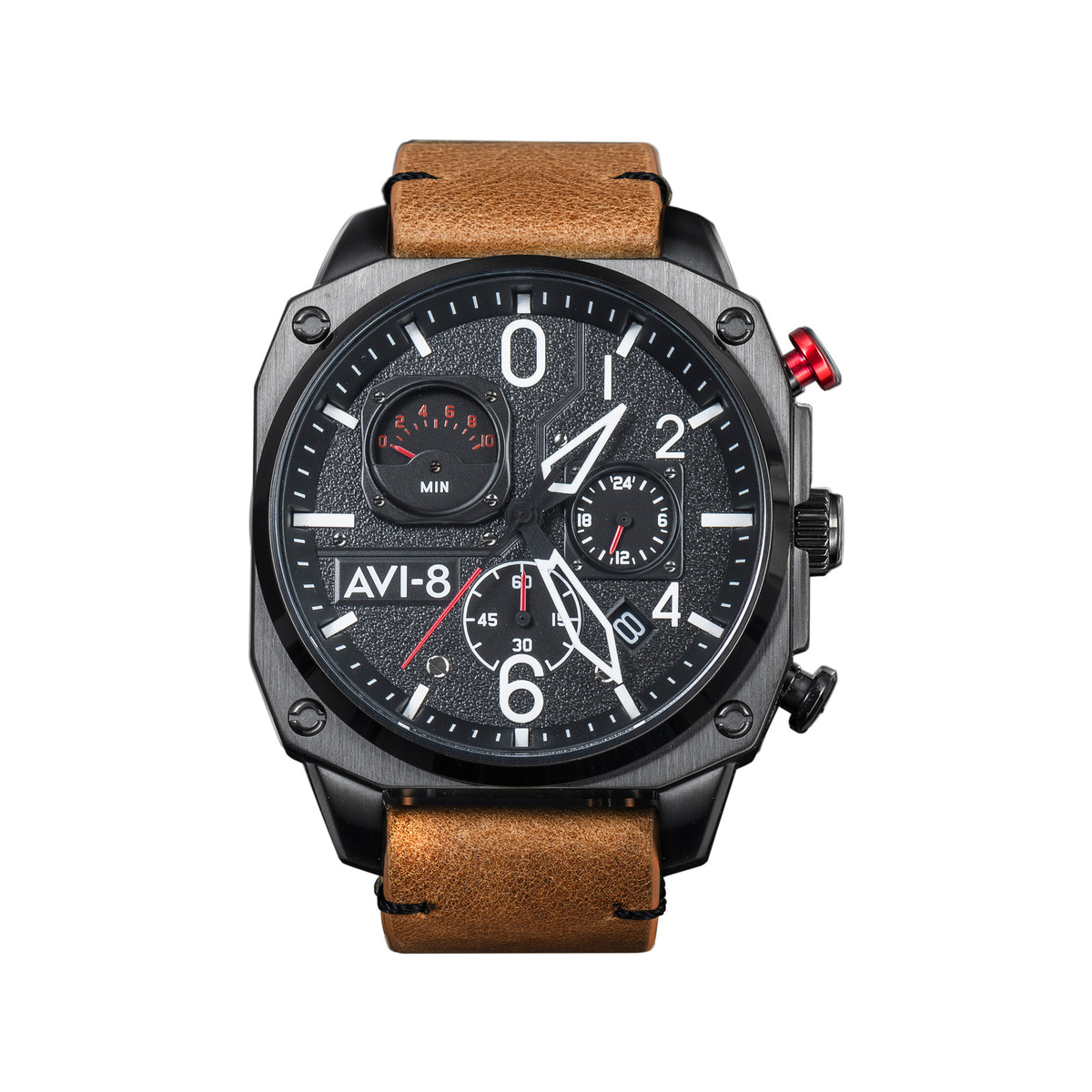 Montre AVI-8 homme chronographe acier noir cuir