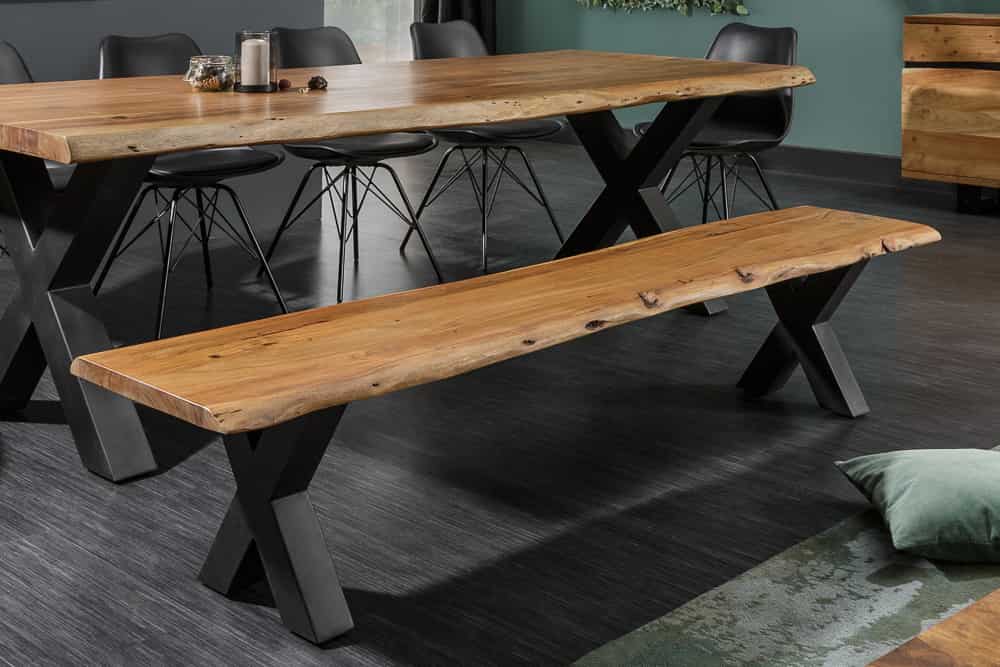 Massive Baumstamm Bank MAMMUT NATURE 160cm Akazienholz 3,5cm dicke Platte