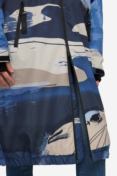 Funktions-Jacke, oversized, maritimer Allover-Print, Teddyfutter, 2-Wege-Zipper