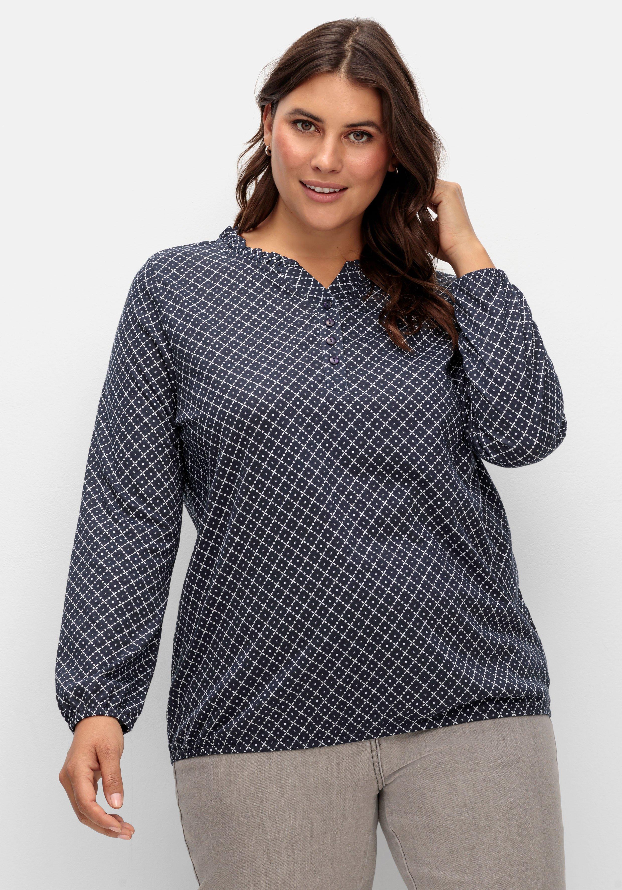 Shirt mit Grafik-Alloverdruck und Knopfleiste