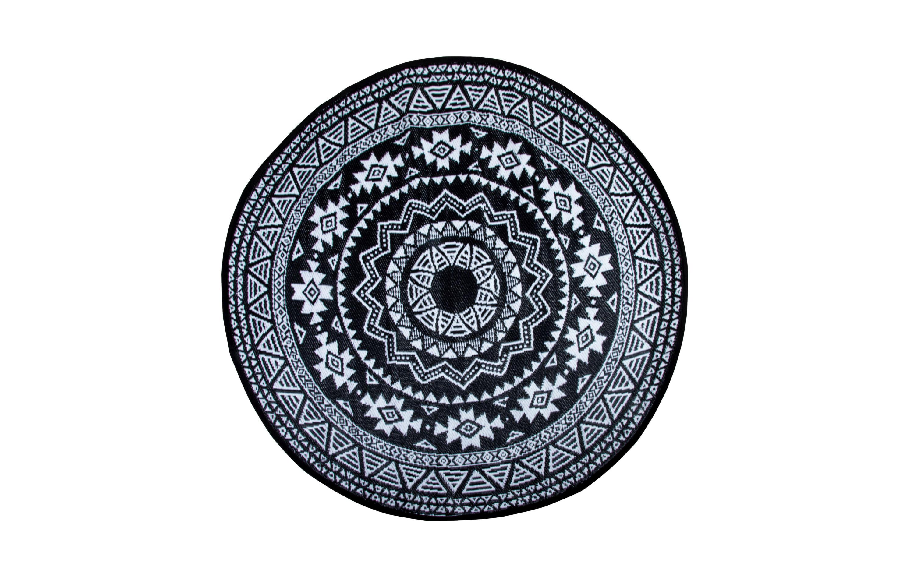 Teppich India Ø 180 cm x Schwarz/WeissDesign-Outdoor-Teppich, rund