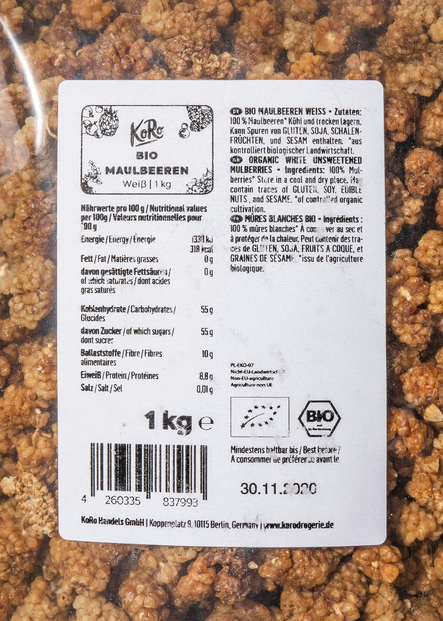 Weiße Bio Maulbeeren 1 kg
