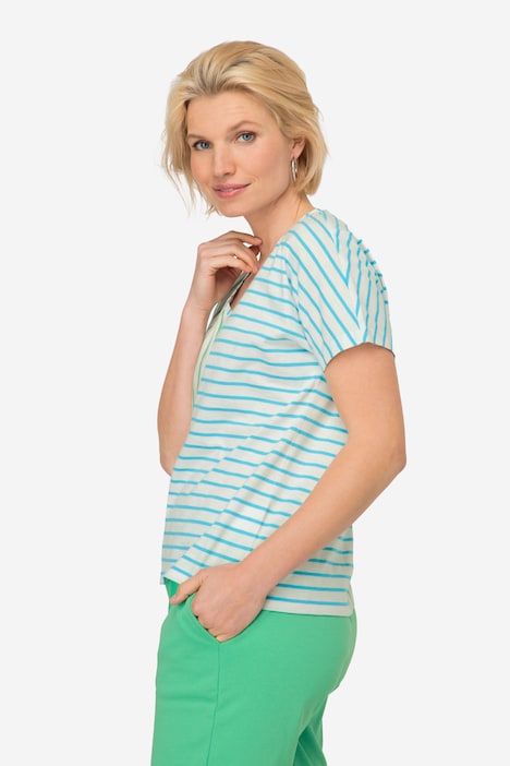 T-Shirt, Ringelmix, V-Ausschnitt, Halbarm, OEKO-TEX Made in Green