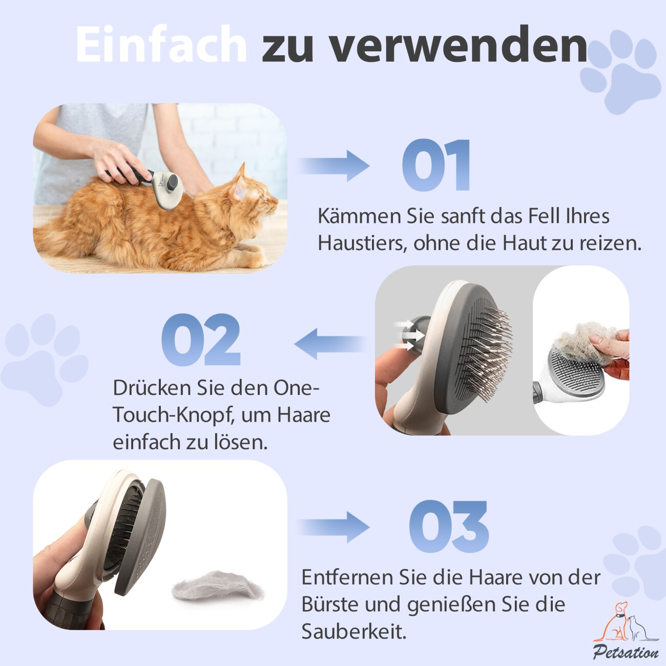 Petsation Tierbürste mit One-Touch-Reinigung