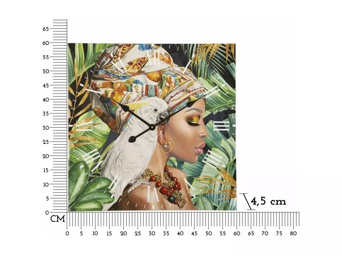 Horloge murale avec décoration femme et perroquet - 60x4.5x60 cm