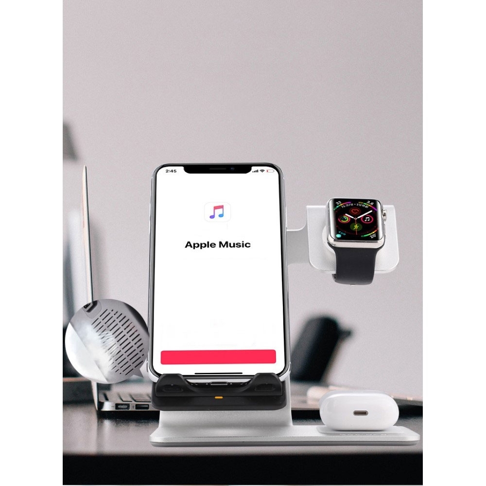 3in1 MagSafe Qi Wireless Fast Charger Ladegerät (10W / 5W) für Apple iPhone / Airpods / Apple Watch - Grau