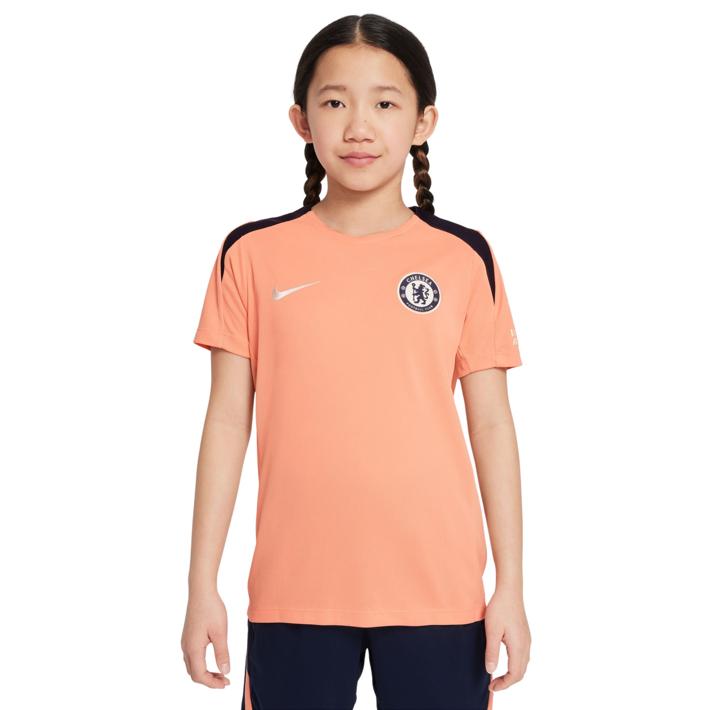 Nike Chelsea Strike Trainingsshirt 2024-2025 Kids Lichtroze Donkerblauw Goud