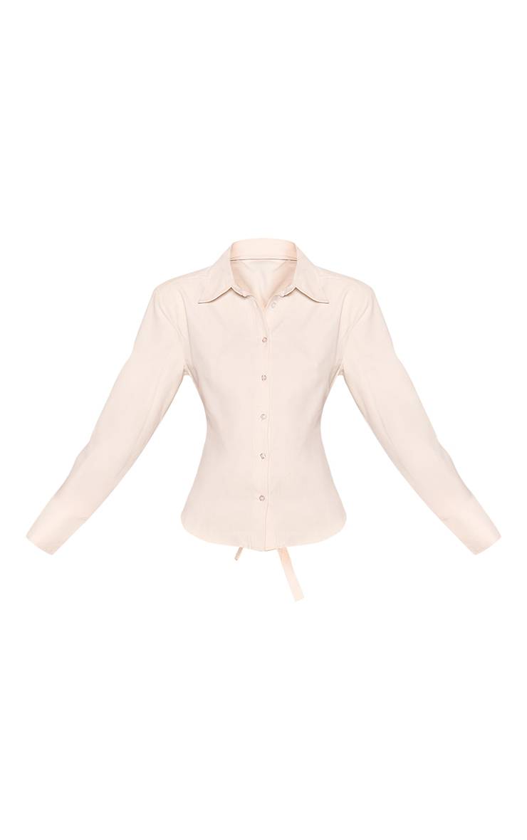 Crème Chemise Ajustée En Peau De Pêche Avec Épaulettes Intégrées