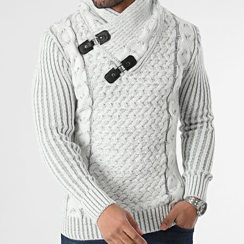 Pull Col Boutonné Blanc