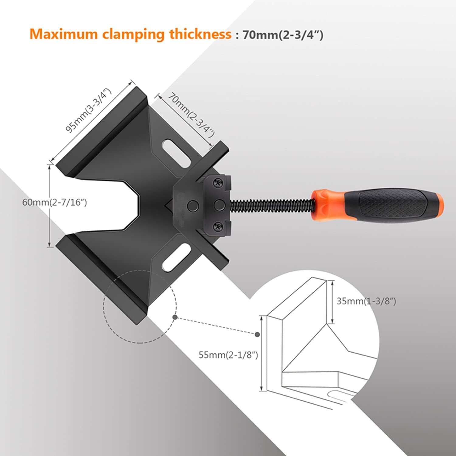 TACKLIFE HAC3B Eckklemme, 90 ° rechtwinklige Klemme, Gehäuse aus Aluminiumlegierung, Schwingbacken, Karbonstahl-Gewindestange für die Verbindung von Holz, Metall und Glas, ideal für Heimwerker-Holzarbeiten, 2 Stück