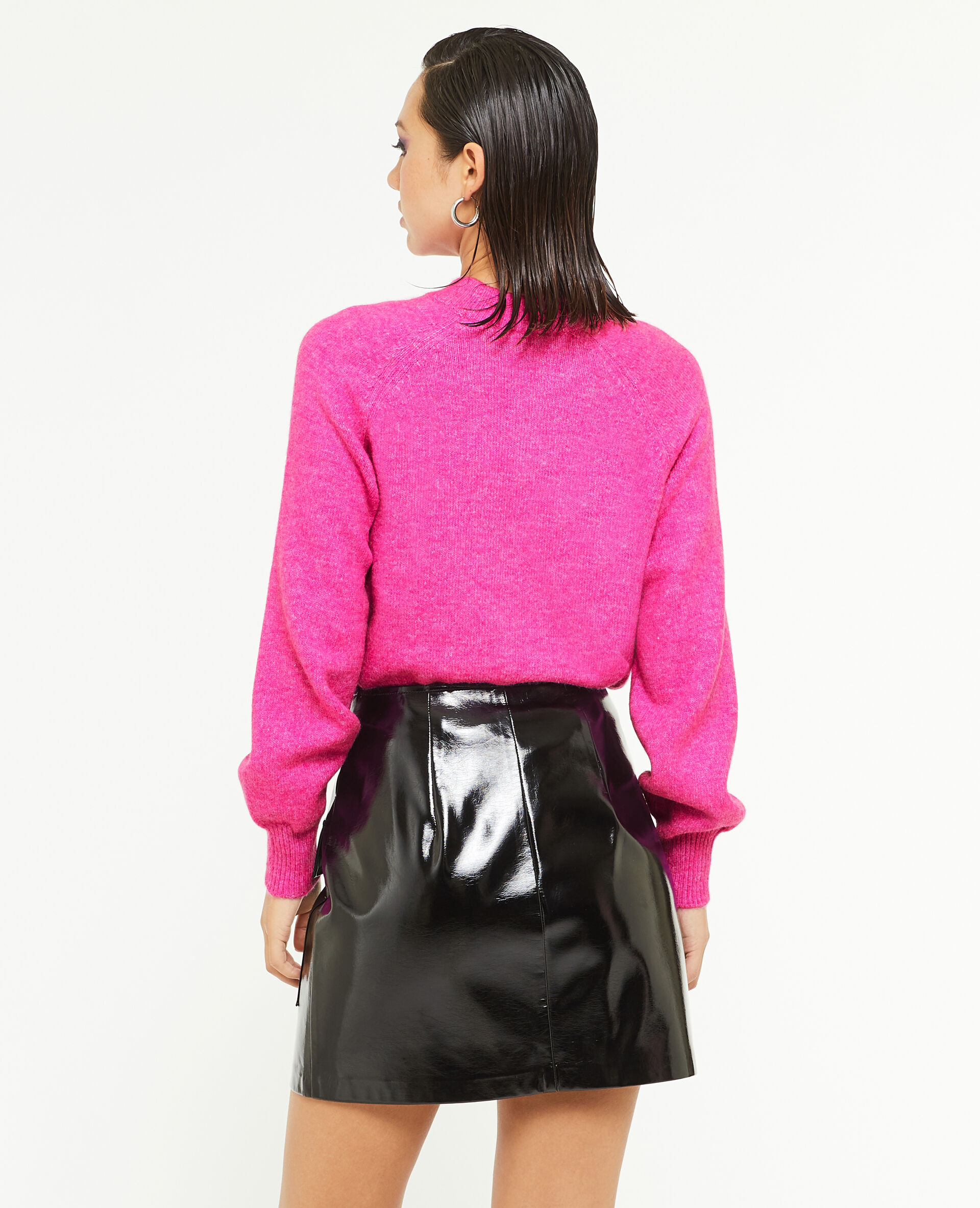 Pull col rond avec laine - Rose