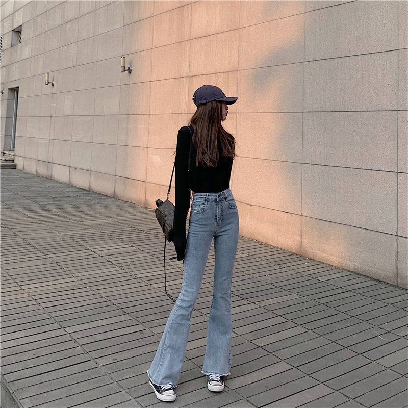 Girls Supply - High Waist Washed Boot-Cut Jeans