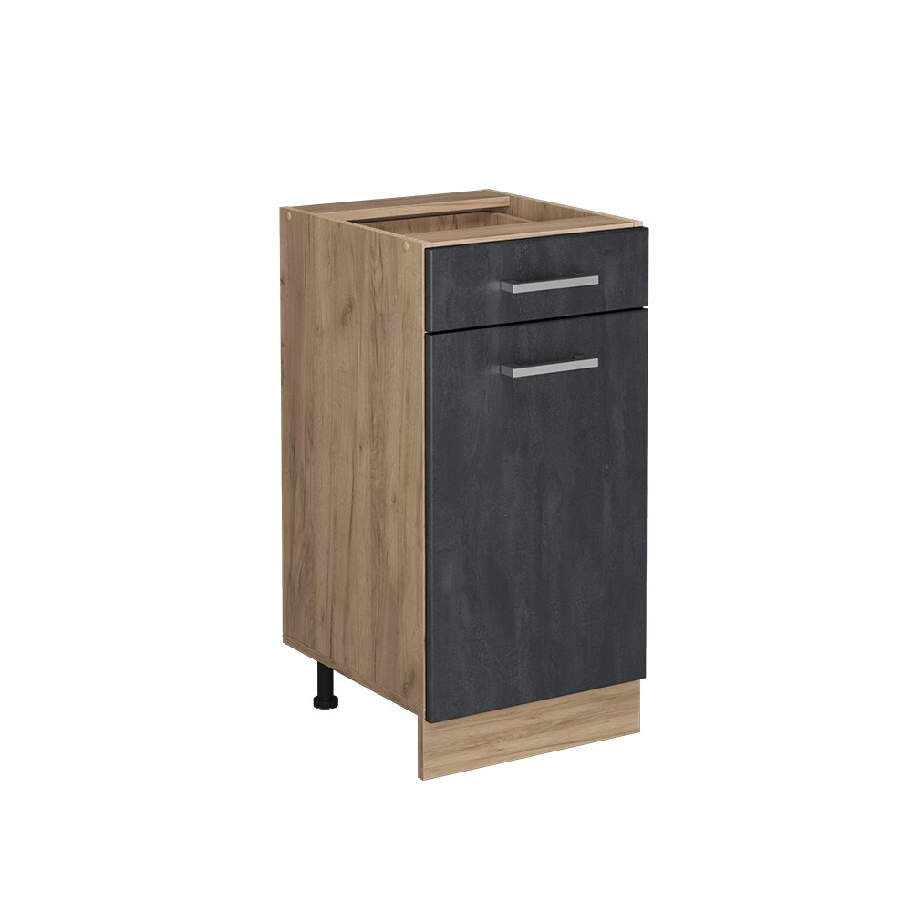 Vicco Schubunterschrank R-Line Schwarz Beton Eiche 40 cm mit Arbeitsplatte Anthrazit