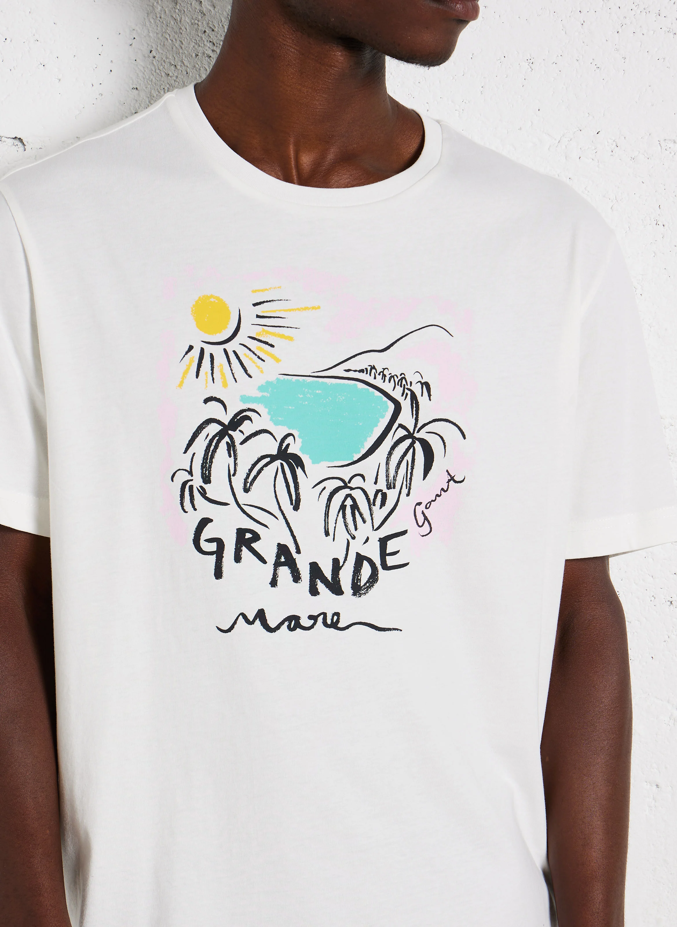 Tee-shirt droit col rond en coton imprimé | Beige