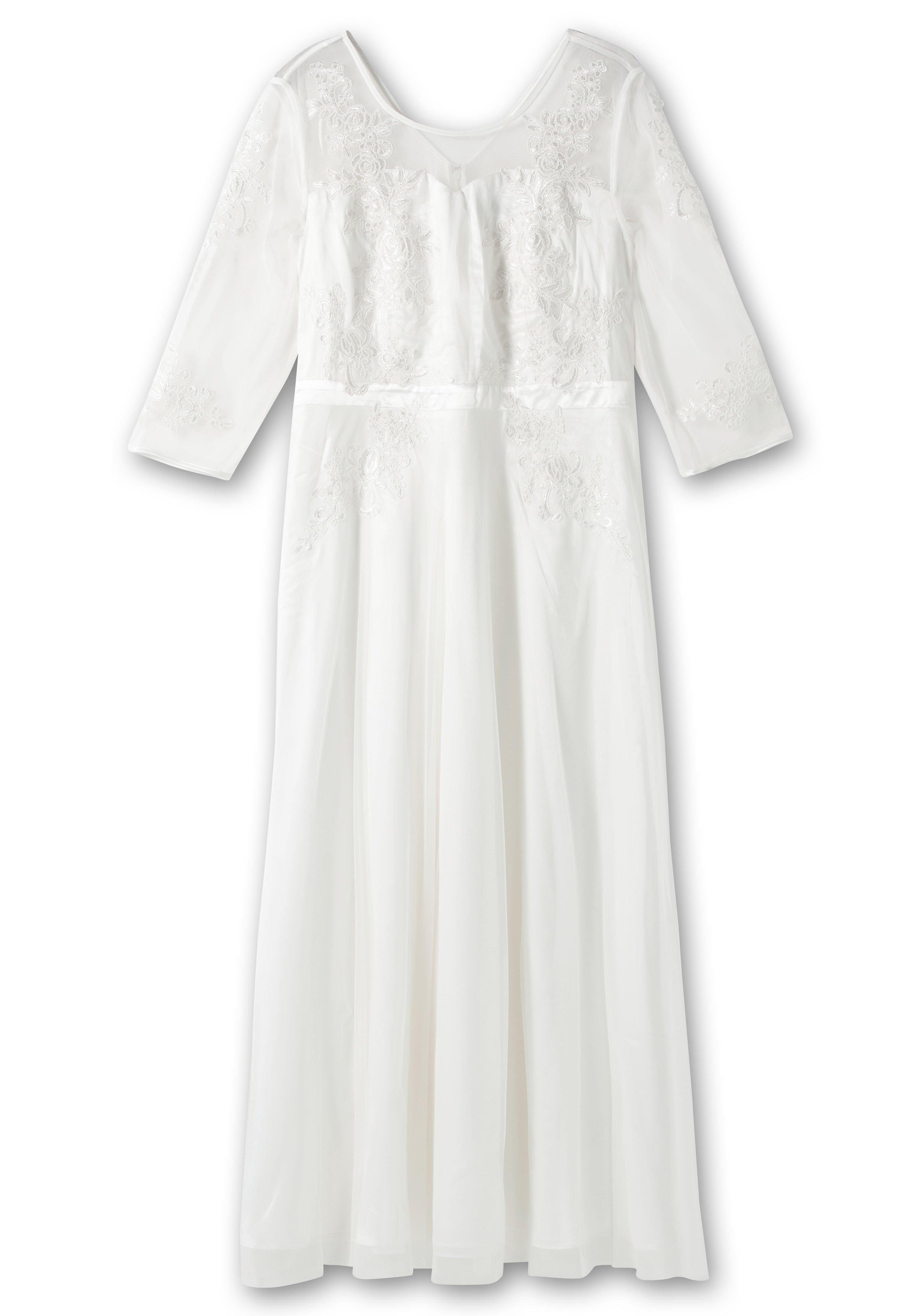 Abendkleid mit Spitzenapplikationen in Corsagenoptik