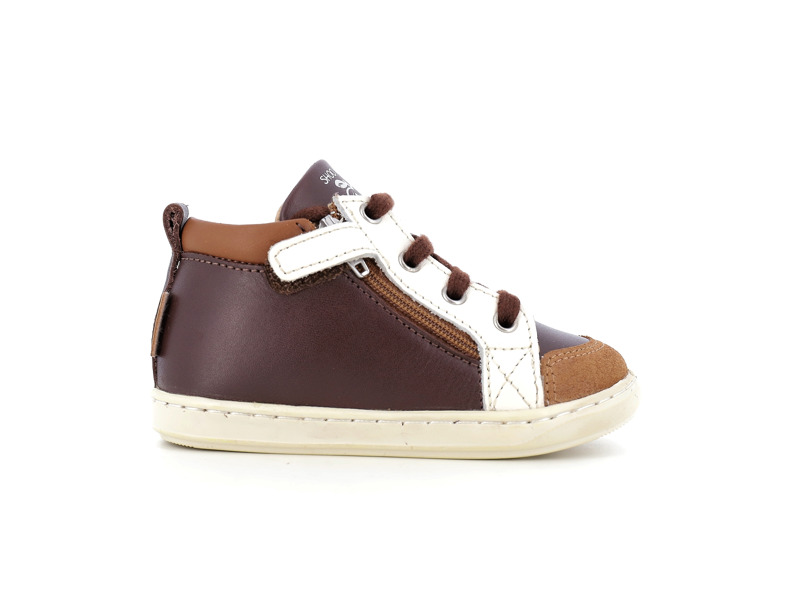 Shoopom-BOUBA BI ZIP Cuir Marron-Blanc