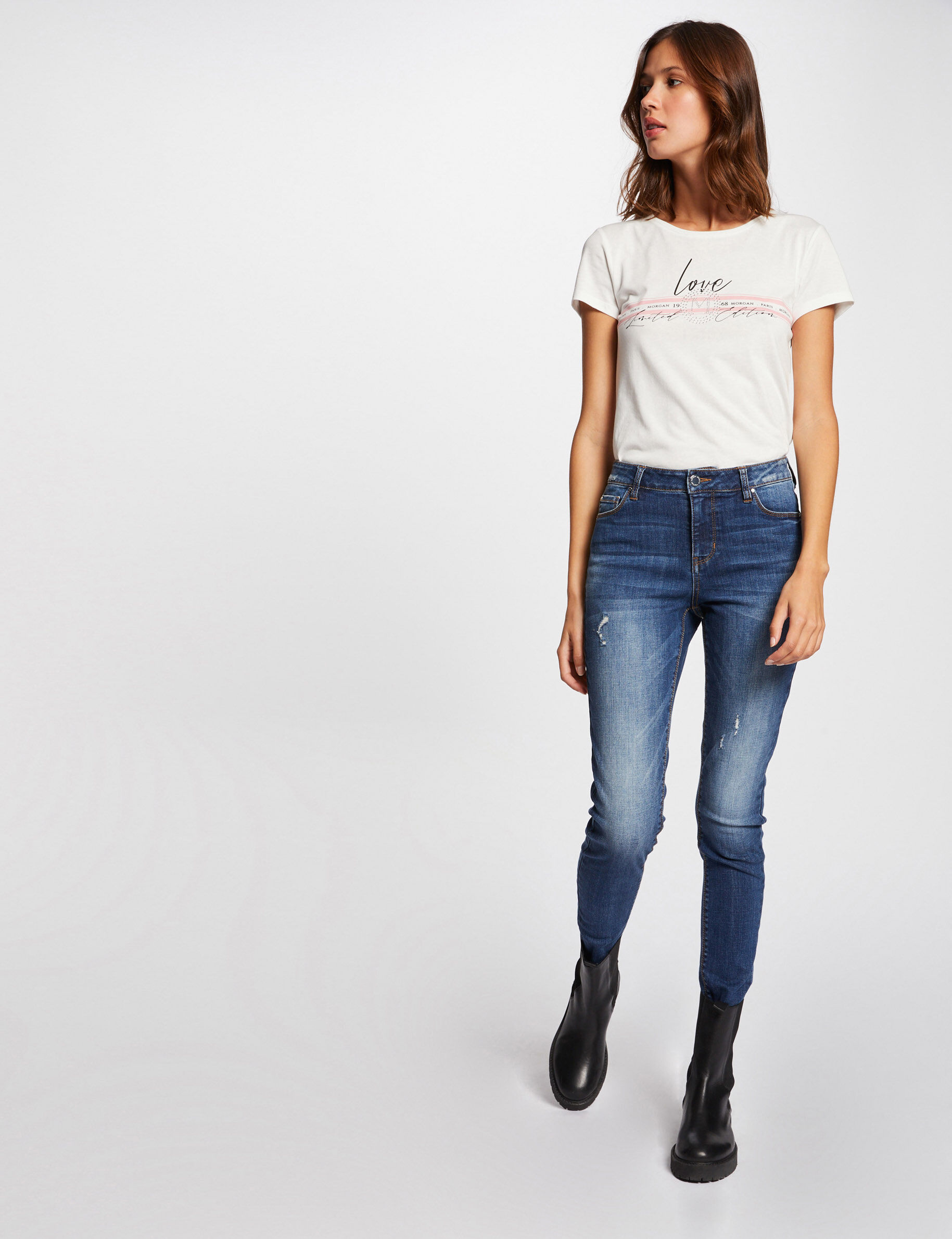T-shirt manches courtes à inscription corail femme - corail