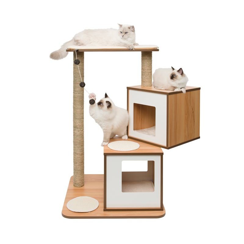 Arranhador duplo para gatos Vesper, cor carvalho