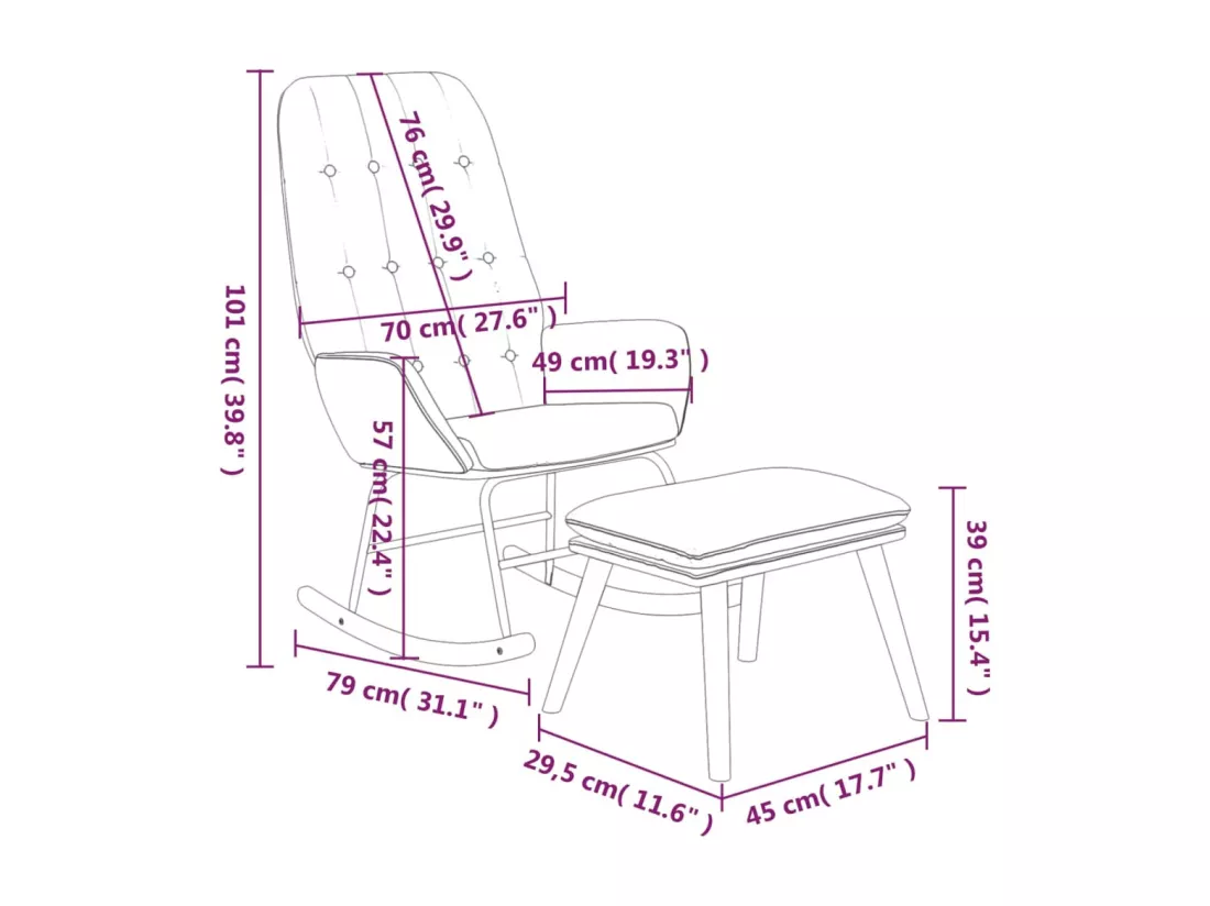 Chaise à bascule avec repose-pied Crème Tissu