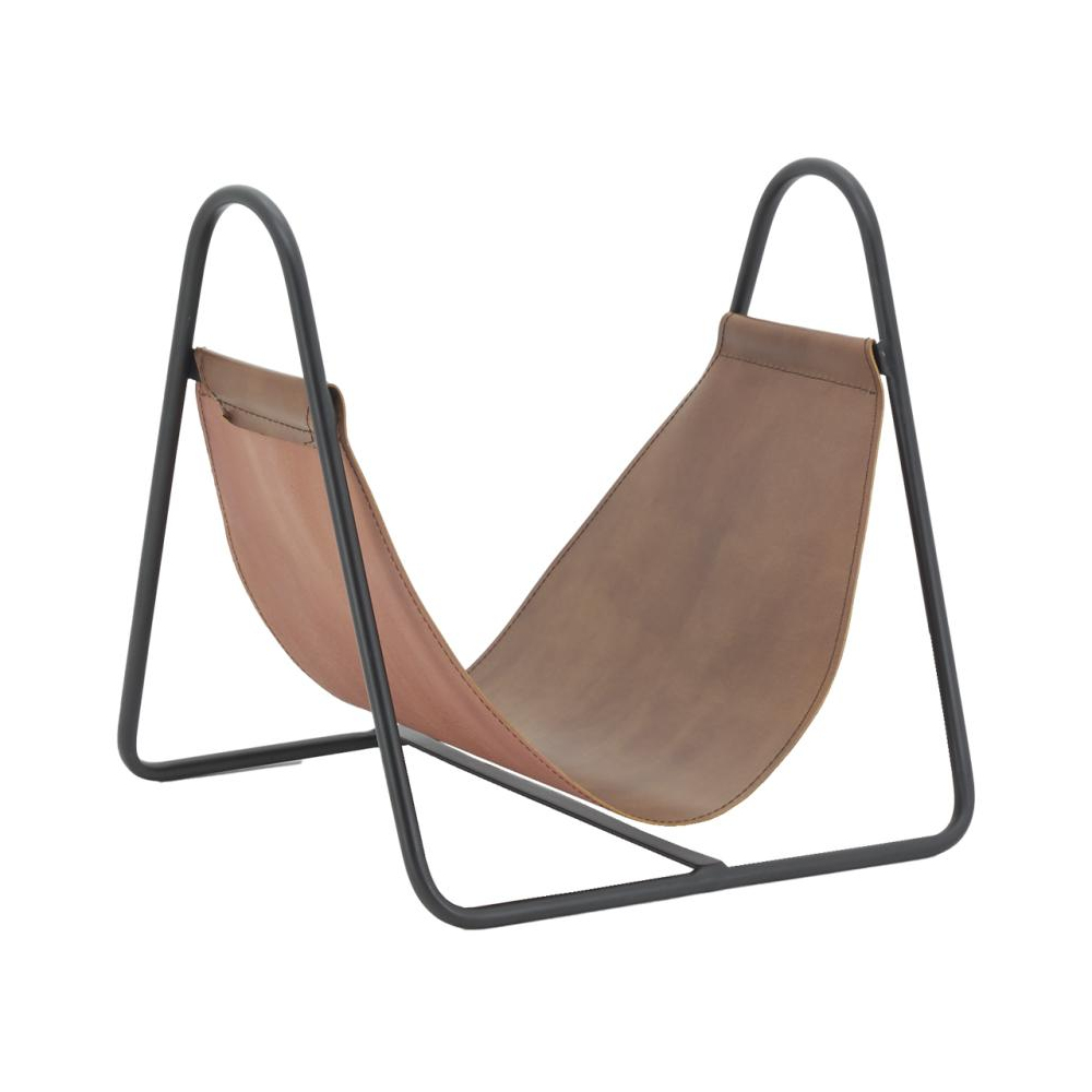 Porte-bûches en métal et cuir