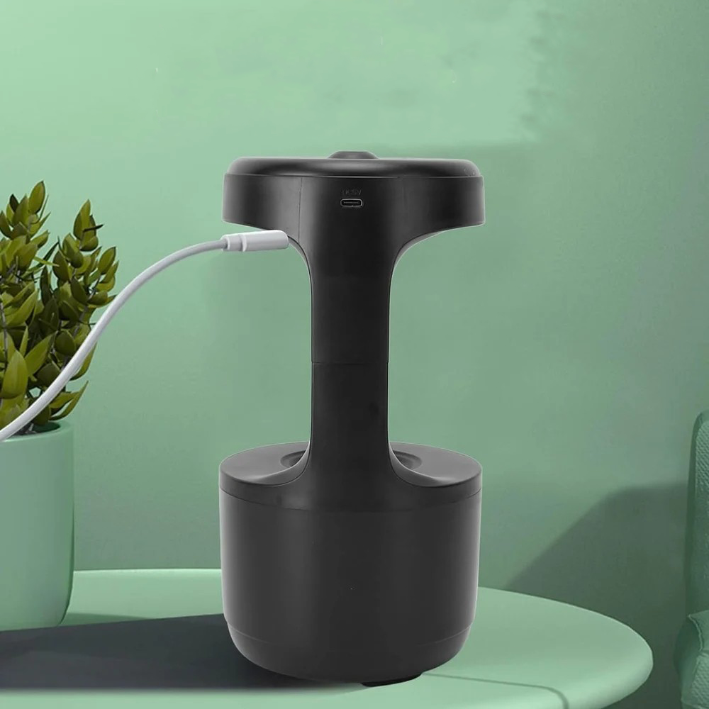 (600ml) 3 LED's Wassertropfen Luftbefeuchter USB Aroma Öl Diffuser mit LCD Display - Schwarz