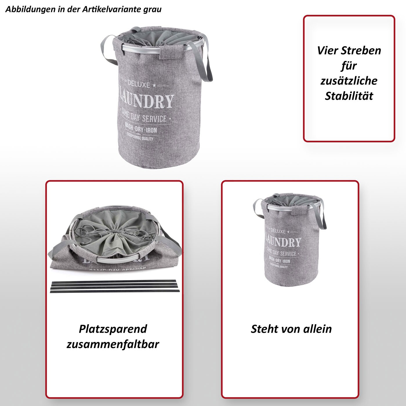 Wäschesammler MCW-C34, Laundry Wäschekorb Wäschesack Wäschebehälter mit Kordelzug, Henkel 55x39cm 65l ~ cord grau