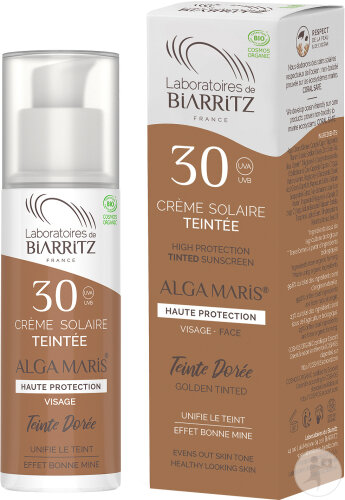 Laboratoire de Biarritz Crème Solaire Visage IP30 Teinte Dorée Flacon Pompe 50ml