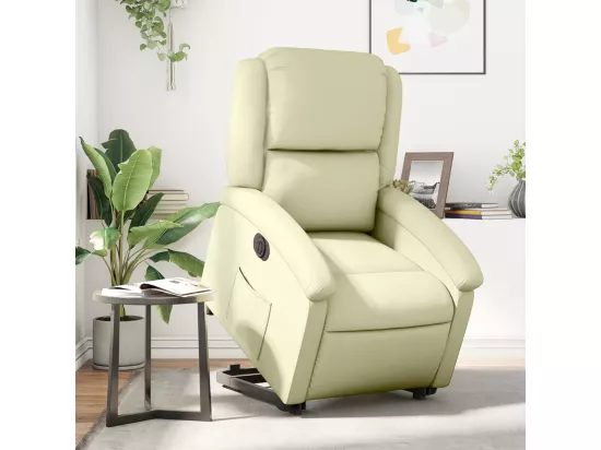 Fauteuil inclinable électrique crème cuir véritable